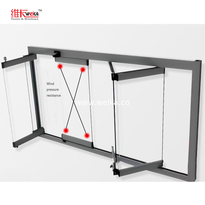 Tempered Glass Bay Folding Window Doors Anodized Finished