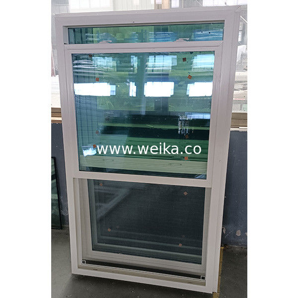 Windproof White UPVC Single Hung Window With Grill And Mesh