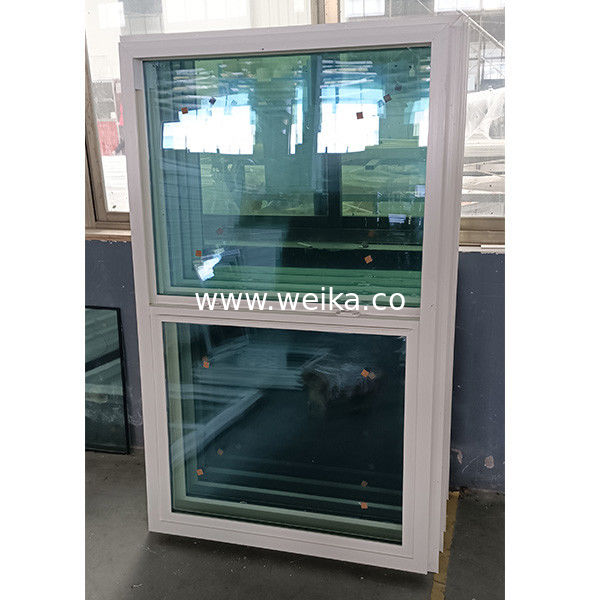 Windproof White UPVC Single Hung Window With Grill And Mesh