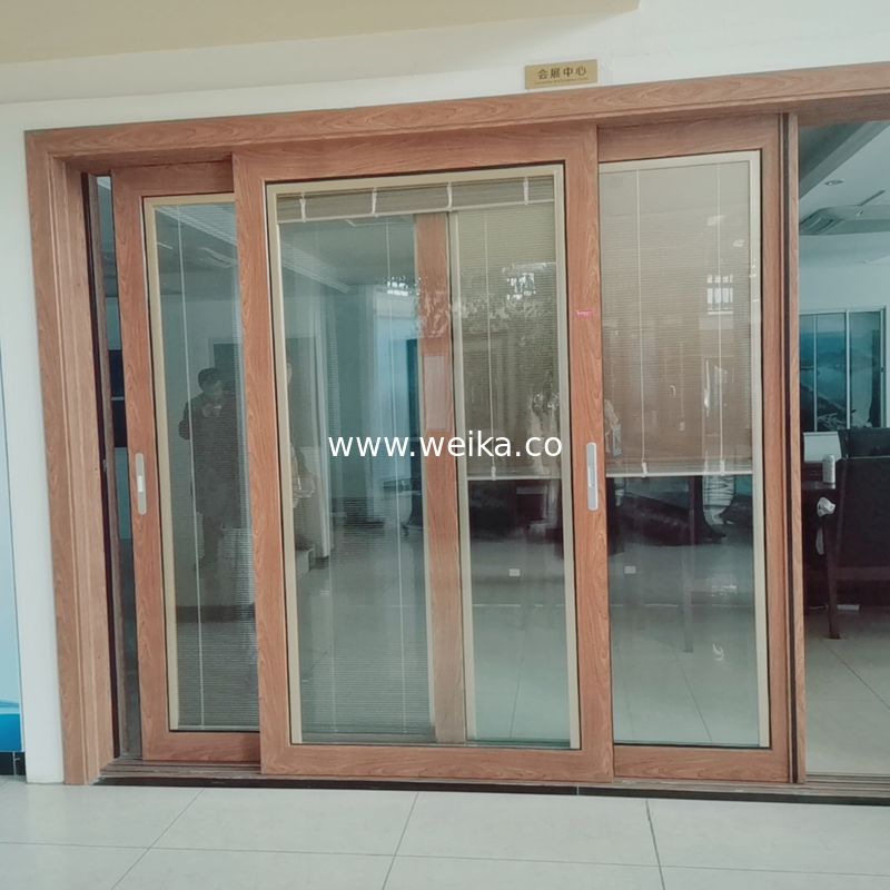 Heavy Duty Aluminum Sliding Doors For Villa Commercial Buildings Wood Grain