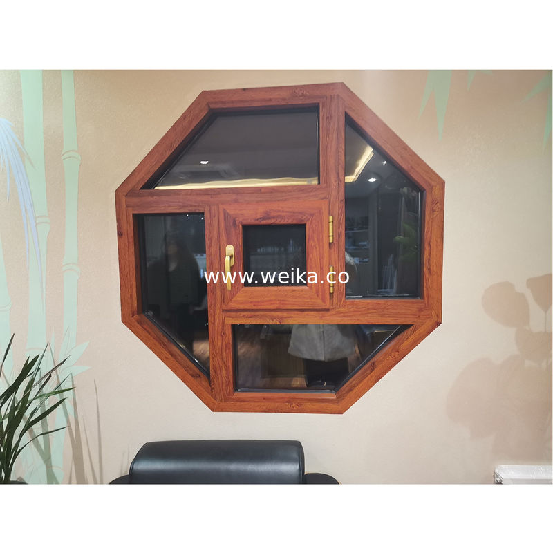 Octagonal Fixed and top hung Artistic Shaped Aluminium Alloy Woodgrain Windows