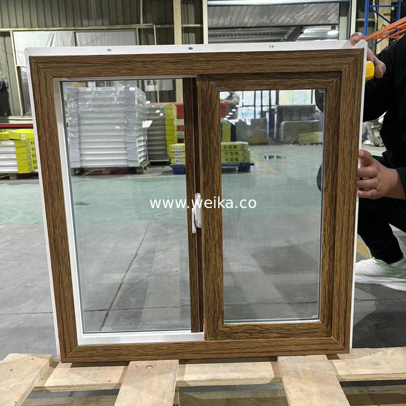 UPVC Sliding Windows Woodgrain / White Two-Tone Customizable Colors & Sizes Built-in Screen OEM Manufacturer